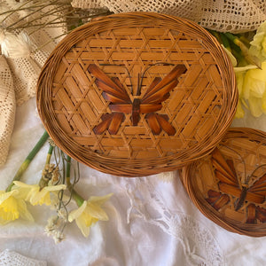 Vintage boho butterfly rattan small storage basket set
