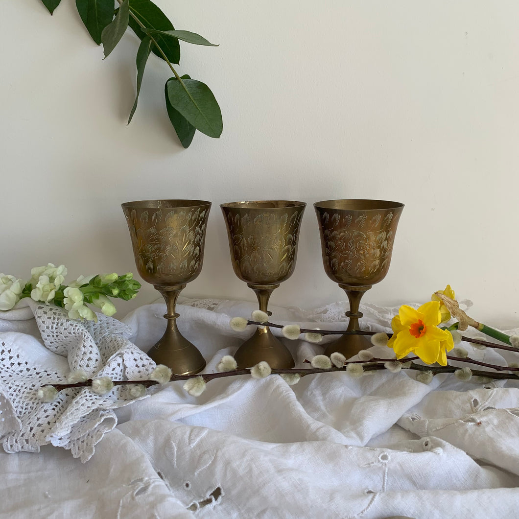 Vintage etched brass goblet (3 available individually)