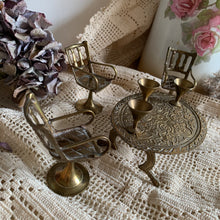 Load image into Gallery viewer, Vintage miniature brass table, chairs &amp; cup set
