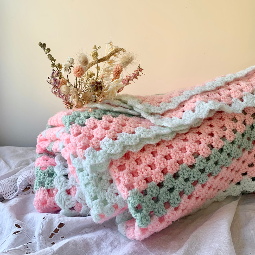 Extra large vintage hand crochet blanket